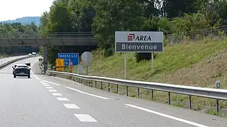 Panneau de bienvenue sur l'A410, Scientrier, Haute-Savoie.