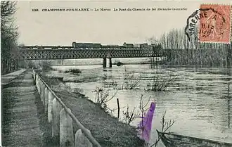 Le pont ferroviaire de Champignyau début du XXe&nbsp;siècle.