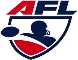 Écusson comprenant unn ballon et la silhouette d'un joueur de football américain, tous deux de couleur bleue foncée. Le tout surmonté des lettres A (en rouge), F et L (les deux en bleu foncé).