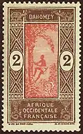 Série AOF (1913...), 2 centimes Dahomey, gravure d'Abel Mignon.