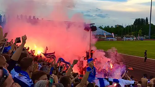 Le déplacement de 2 000 supporters strasbourgeois à Belfort, en National, pour le match de la montée en Ligue 2, en 2016.