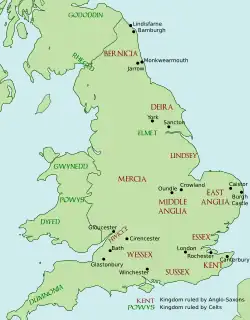 Carte couleur des royaumes anglo-saxons