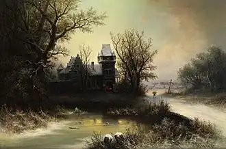 Paysage d'hiver romantique avec un château gothique. Collection privée.