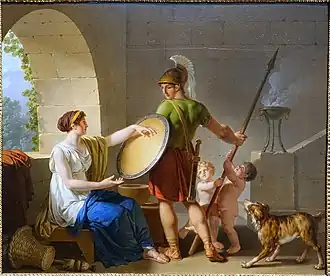 Une Spartiate donnant un bouclier à son fils (1805), Portland Art Museum.
