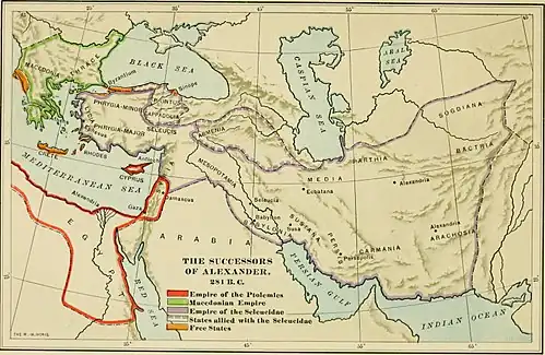Carte du monde hellénistique en 281 av. J.-C.