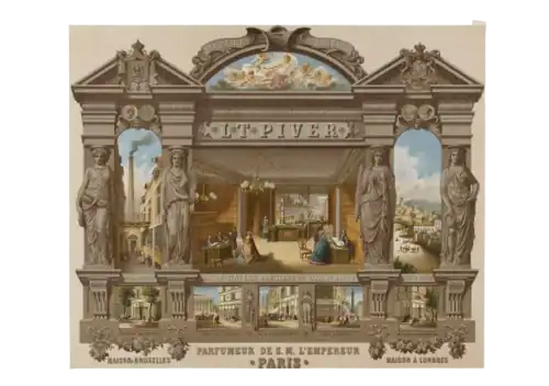 Estampe figurant la Maison L.T. Piver (1936)