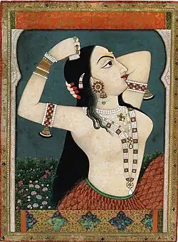 Jeune femme se coiffant. Sahib Ram. Jaipur, v. 1790. Victoria and Albert Museum