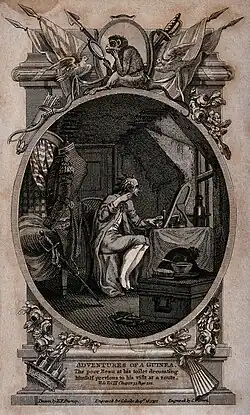 A man is sitting in front of a mirror combing his hair, d'après E. E. Burney (1797, Wellcome Collection).