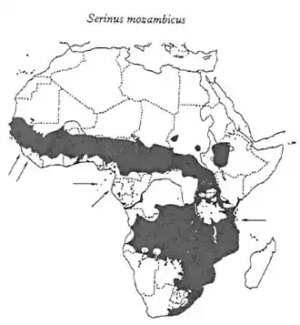 Description de l'image A mozambiki csicsörke elterjedési területe.jpg.