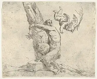 Un putto ailé flagellant un satyre attaché à un arbre, vers 1625-1650, gravure, Metropolitan Museum of Art, New York .