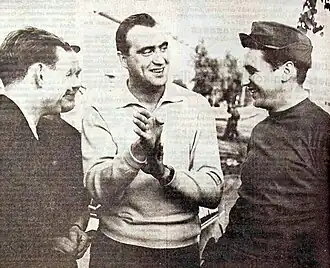 Le champion 1965 Rauno Aaltonen, le futur champion 1968 Pauli Toivonen, et Timo Mäkinen (rallye des 1&nbsp;000 lacs 1965).