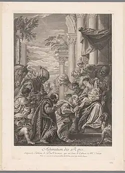 Adoration des rois (avant 1742), gravure de Nicolas-Gabriel Dupuis