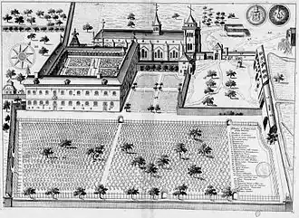 L'abbaye au XVIIe&nbsp;siècle, planche gravée du Monasticon Gallicanum.