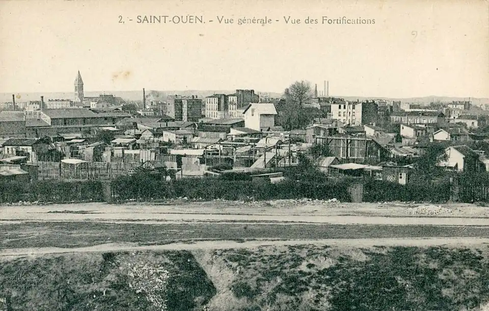 Saint-Ouen, vue des fortifs de Paris au début du XXe&nbsp;siècle.