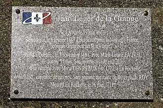 Plaque à la mémoire de Jean Léger de La Grange.