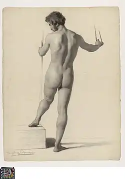 Étude académique d'après nature d'un homme nu, vu de derrière (1865).