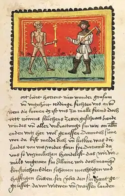 La Mort et le paysan. Manuscrit enluminé deJohannes von Tepl (vers 1470).