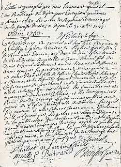 Acte de mariage du 13 janvier 1750