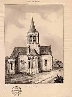 Dessin de l'église par Amédée Piette (1808-1803).