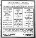Annonce dans la Constitution d'Atlanta du 17 novembre 1916 pour l'Imperial Hotel avec ses menus.
