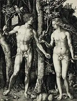 Adam et Ève, 1504, 24,92&nbsp;×&nbsp;19,21&nbsp;cm, Musée d'Art du comté de Los Angeles.