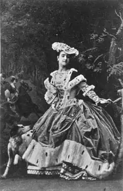 Adelina Patti dans le rôle de lady Harriet dans l'opéra Martha de Friedrich von Flotow, juillet 1861.