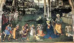 Détail de La Chapelle Baglioni, Adoration des Pasteurs et Arrivée des Mages.