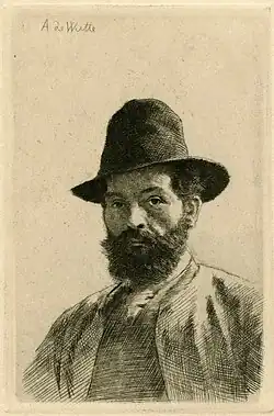 Étude de tête d'homme avec un chapeau haut, 1889 (Eau-forte ; Inv. Delchevalerie no&nbsp;132 ; 12&nbsp;×&nbsp;8&nbsp;cm), Liège, Musée de la Vie wallonne