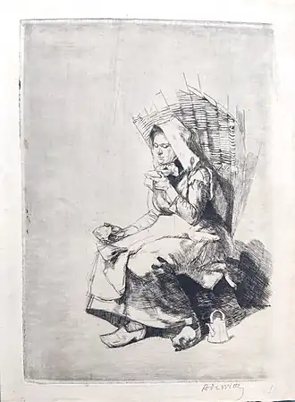 Boteresse soufflant sur sa tasse de café, 1889 (Eau-forte ; Inv. Delchevalerie no&nbsp;147 ; 31&nbsp;×&nbsp;23&nbsp;cm, état intermédiaire), Collection privée