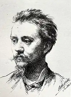 Adrien de Witte, Portrait de Léon Mignon, 1875 (plume ; 18,8&nbsp;×&nbsp;14,7&nbsp;cm), Liège, cabinet des Estampes.