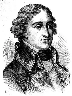 Gravure en noir et blanc d'un homme politique.