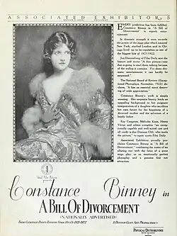 Description de l'image Advertisement_for_A_Bill_of_Divorcement_(1923)_featuring_Constance_Binney.jpg.