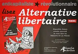 Affiche par le dessinateur Luz, 2006. Hollande, Sarkozy et Seillière écrasés par une vendeuse d'Alternative libertaire.