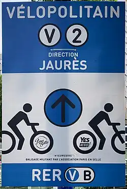 Affiche donnant la direction sur la ligne 2 du Vélopolitain