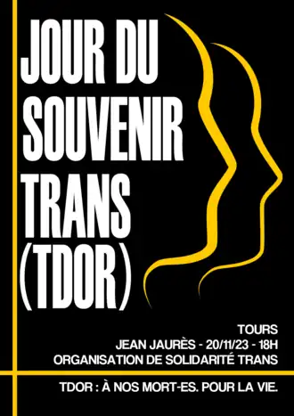 Affiche de l'Organisation de Solidarité Trans (OST) annonçant le TDoR 2023 à Tours.