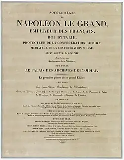 Affiche annonçant la pose première pierre du palais des Archives de l'Empire sur l'Ile des Cygnes.