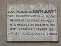 Plaque de la maison où habitait J.-F. de Saint-Lambert.