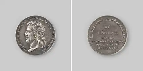 Effigie du baron Surlet de Chokier, régent du royaume de Belgique en 1831.