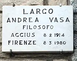 La plaque du Largo Andrea Vasa à Aggius.