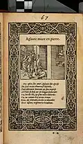 Aglaure muée en pierre, gravure de Bernard Salomon publiée dans la Métamorphose d'Ovide figurée par Jean de Tournes dans l'édition de 1564.