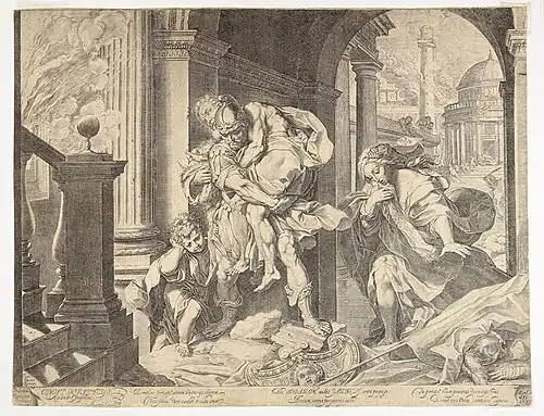 Agostino Carracci, Évasion d'Énée de Troie, 1595.