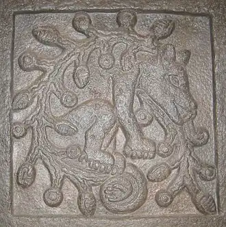 Glyphe d'Ahuitzotl gravé sur un temple de Tepoztlan.