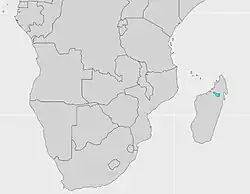 Aire de distribution originelle (en bleu) de P. insolitus à Madagascar d'après l'UICN