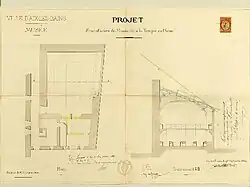 Dessin d'architecte représentant un bâtiment en plan.
