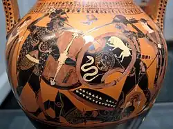 Achille et Memnon, entre Thétis et Eos, amphore attique à figures noires