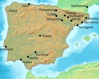 En 716, conquête musulmane de l'Hispanie achevée, Septimanie encore pour un temps indépendante.