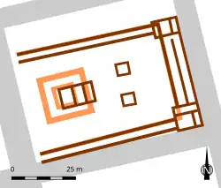 Plan en couleurs d'un édifice antique.