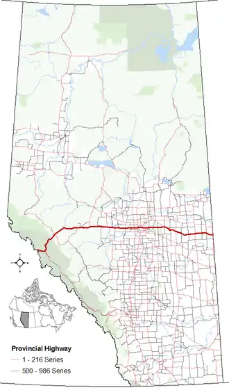 Carte de la Route 16 (Alberta).