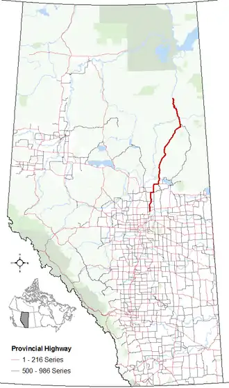 Carte de la Route 63 (Alberta).