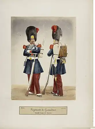 Grenadiers de la Garde impériale en grande tenue de service.